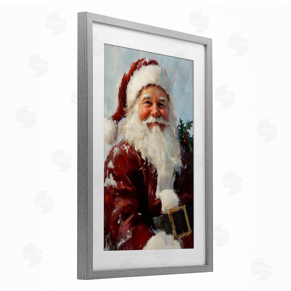 Petal Prints Design Rosy Cheeked Santa Smile Gray Framed Print Under Glass Wall Art