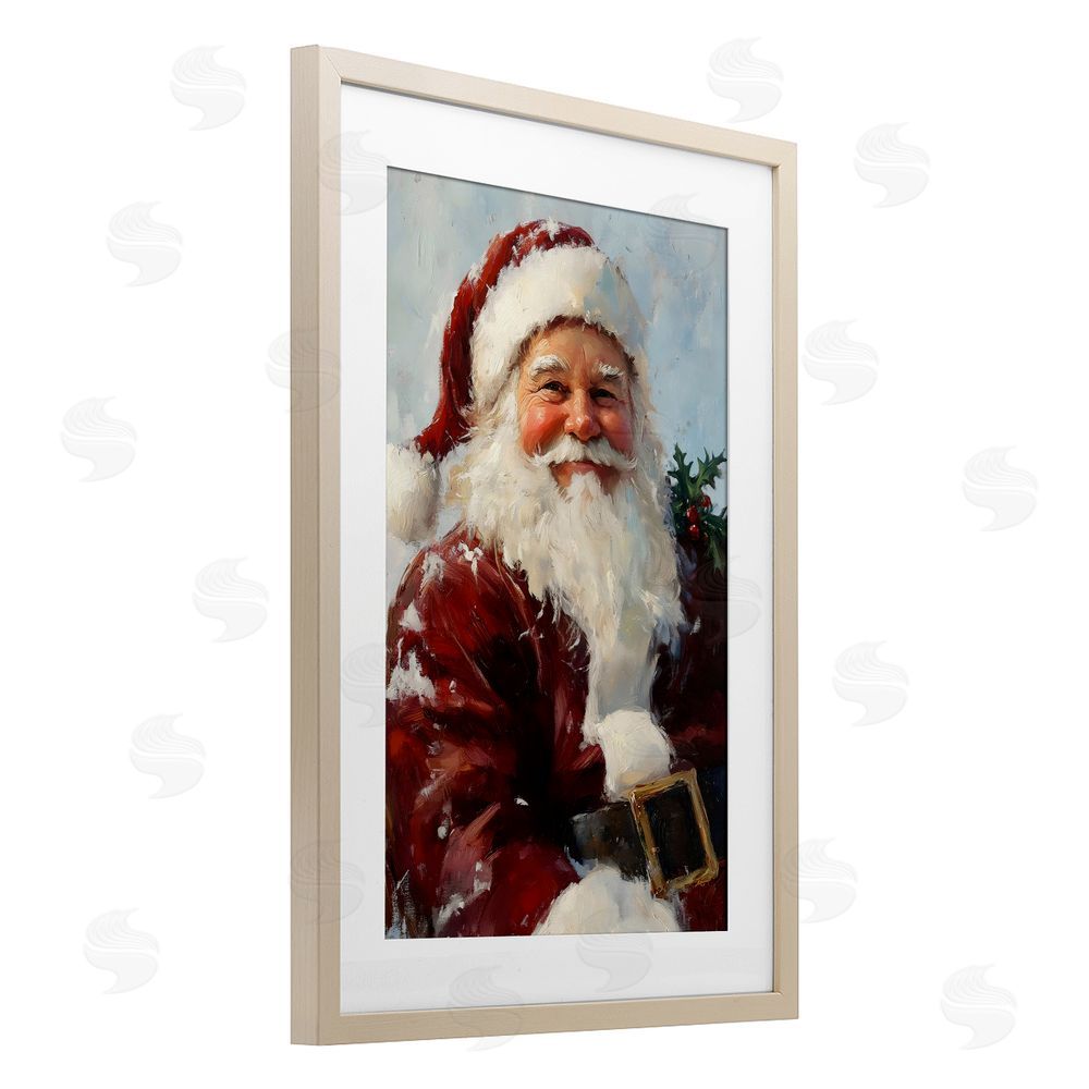 Petal Prints Design Rosy Cheeked Santa Smile Brown Framed Print Under Glass Wall Art