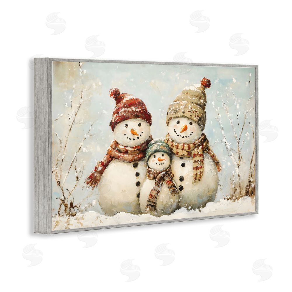 Petal Prints Design Snowman Family Of Three Gray Framed Giclee Print Wall Art