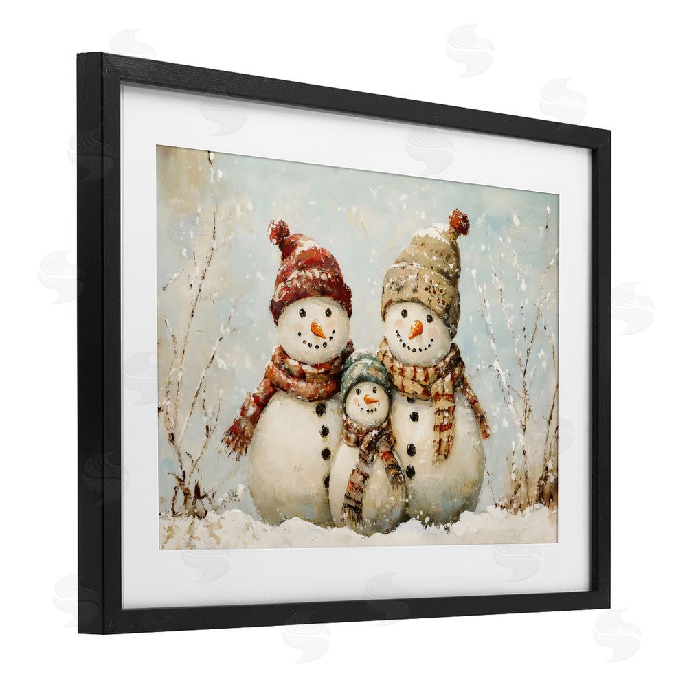 Petal Prints Design Snowman Family Of Three Black Framed Print Under Glass Wall Art