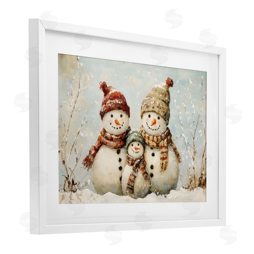 Petal Prints Design Snowman Family Of Three White Framed Print Under Glass Wall Art
