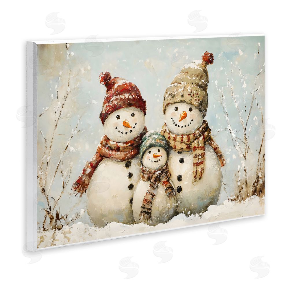 Petal Prints Design Snowman Family Of Three Wooden Wall Plaque Art Print
