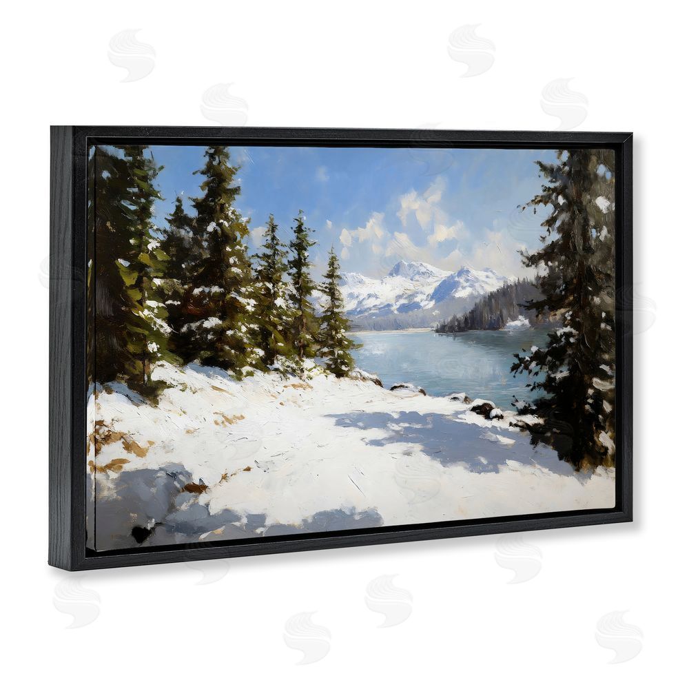 Petal Prints Design Way Up North Landscape Black Floating Frame Canvas Wall Art Print