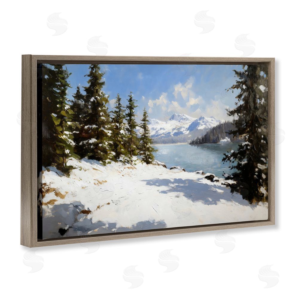 Petal Prints Design Way Up North Landscape Brown Floating Frame Canvas Wall Art Print