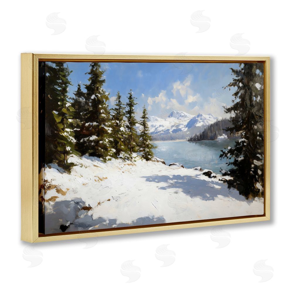 Petal Prints Design Way Up North Landscape Gold Floating Frame Canvas Wall Art Print