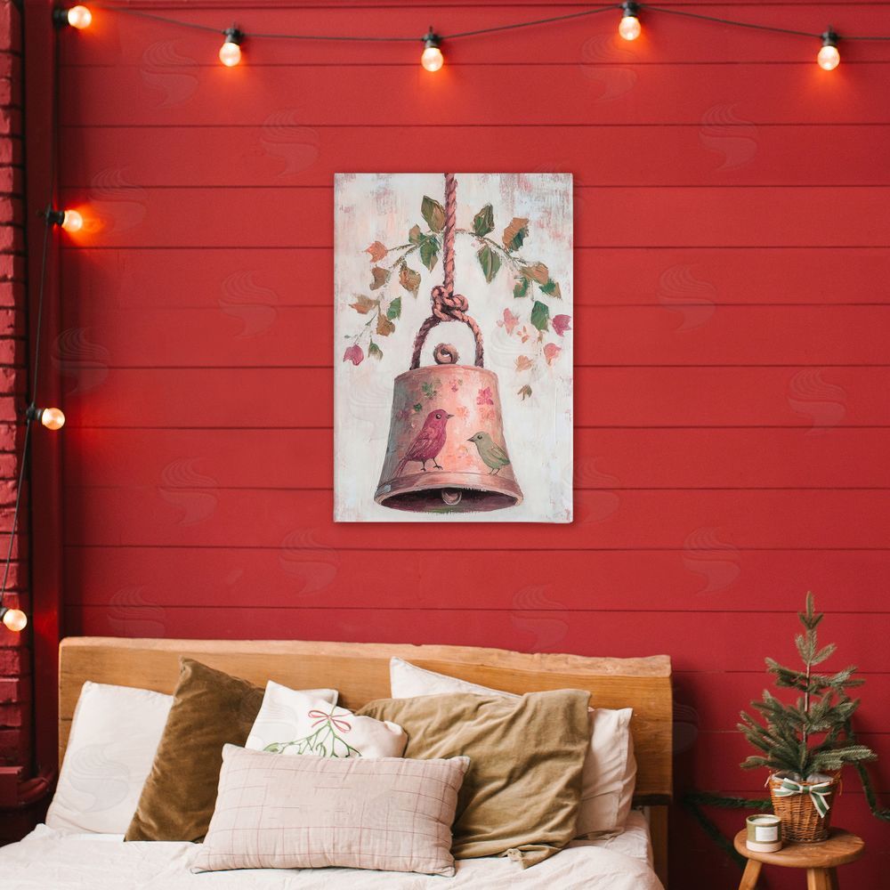 Petal Prints Design Vintage Christmas Bell Stretched Canvas Wall Art Print in Room