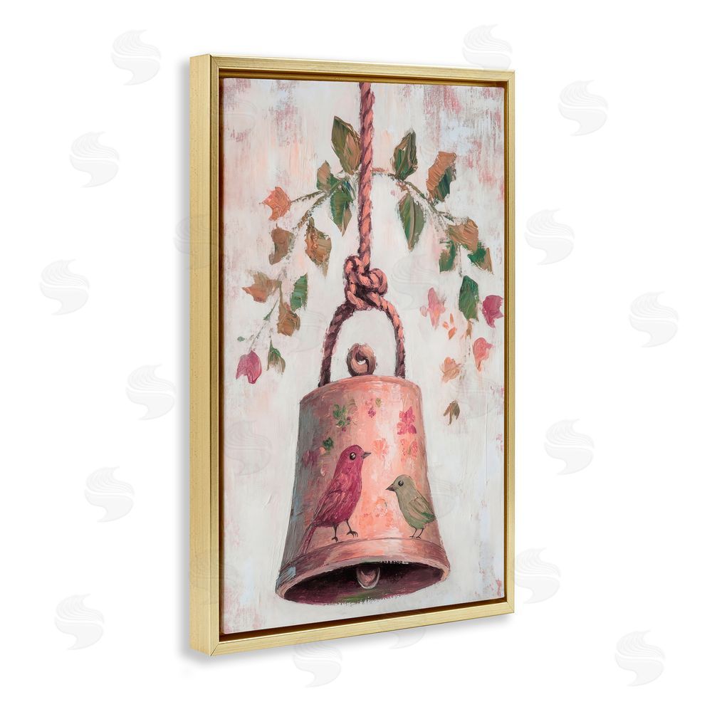 Petal Prints Design Vintage Christmas Bell Gold Floating Frame Canvas Wall Art Print