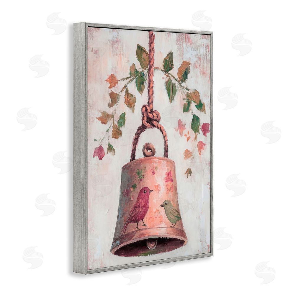 Petal Prints Design Vintage Christmas Bell Gray Framed Giclee Print Wall Art