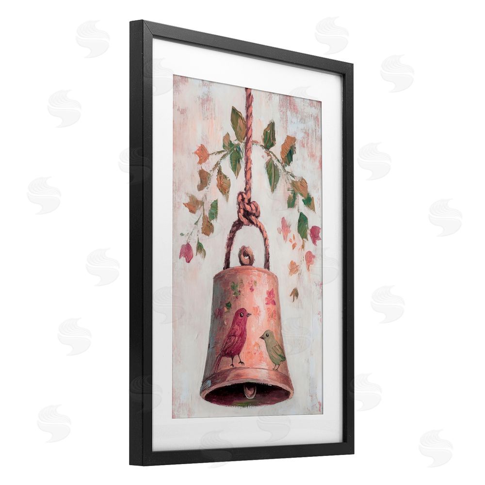 Petal Prints Design Vintage Christmas Bell Black Framed Print Under Glass Wall Art
