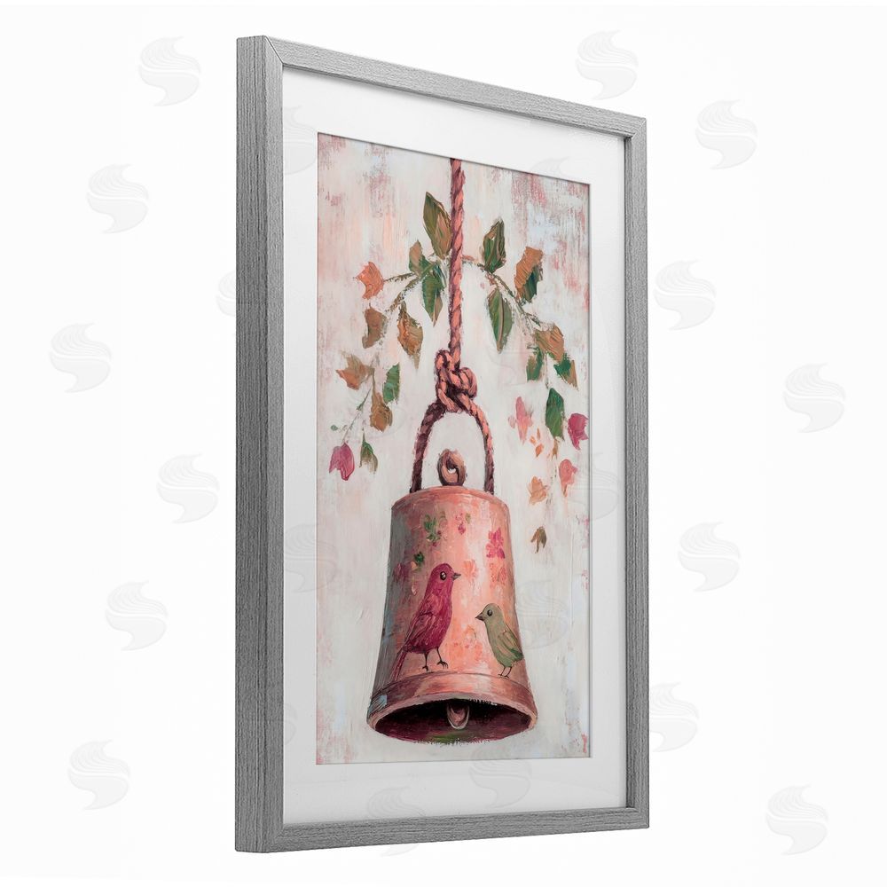 Petal Prints Design Vintage Christmas Bell Gray Framed Print Under Glass Wall Art