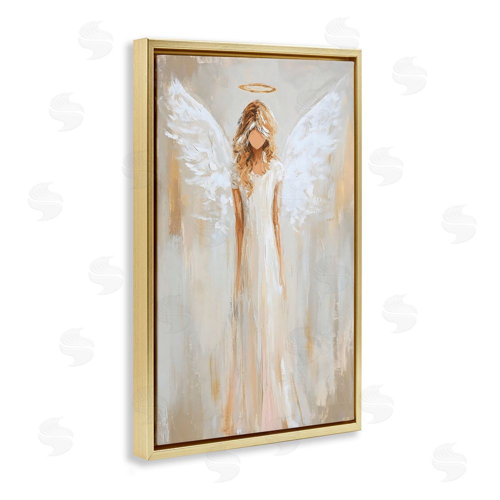 Petal Prints Design Divine White Robe Angel Gold Floating Frame Canvas Wall Art Print