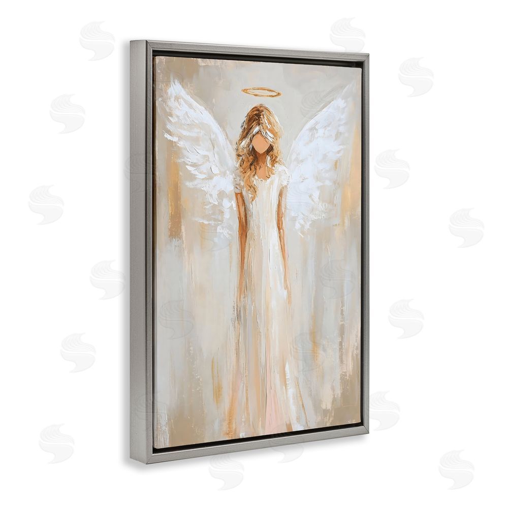 Petal Prints Design Divine White Robe Angel Gray Floating Frame Canvas Wall Art Print