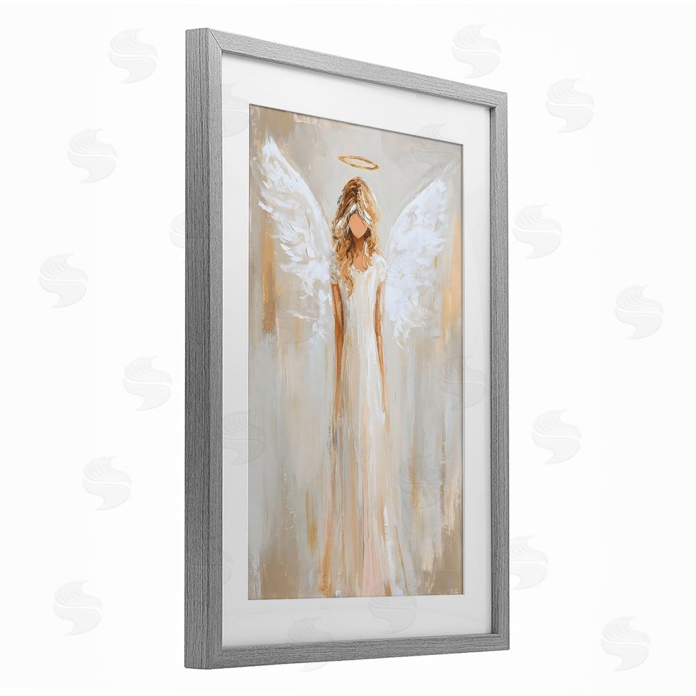 Petal Prints Design Divine White Robe Angel Gray Framed Print Under Glass Wall Art