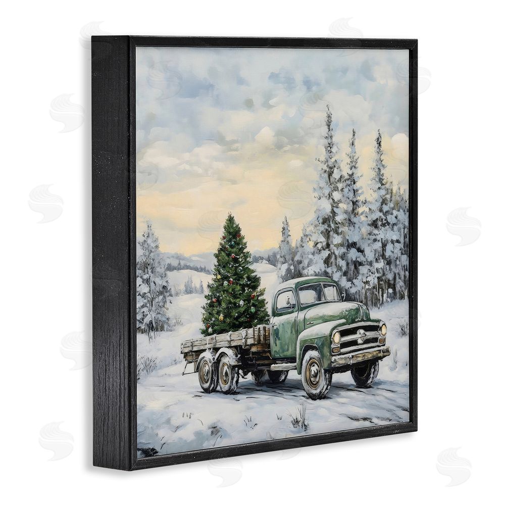 Petal Prints Design Green Christmas Tree Truck Black Framed Giclee Print Wall Art