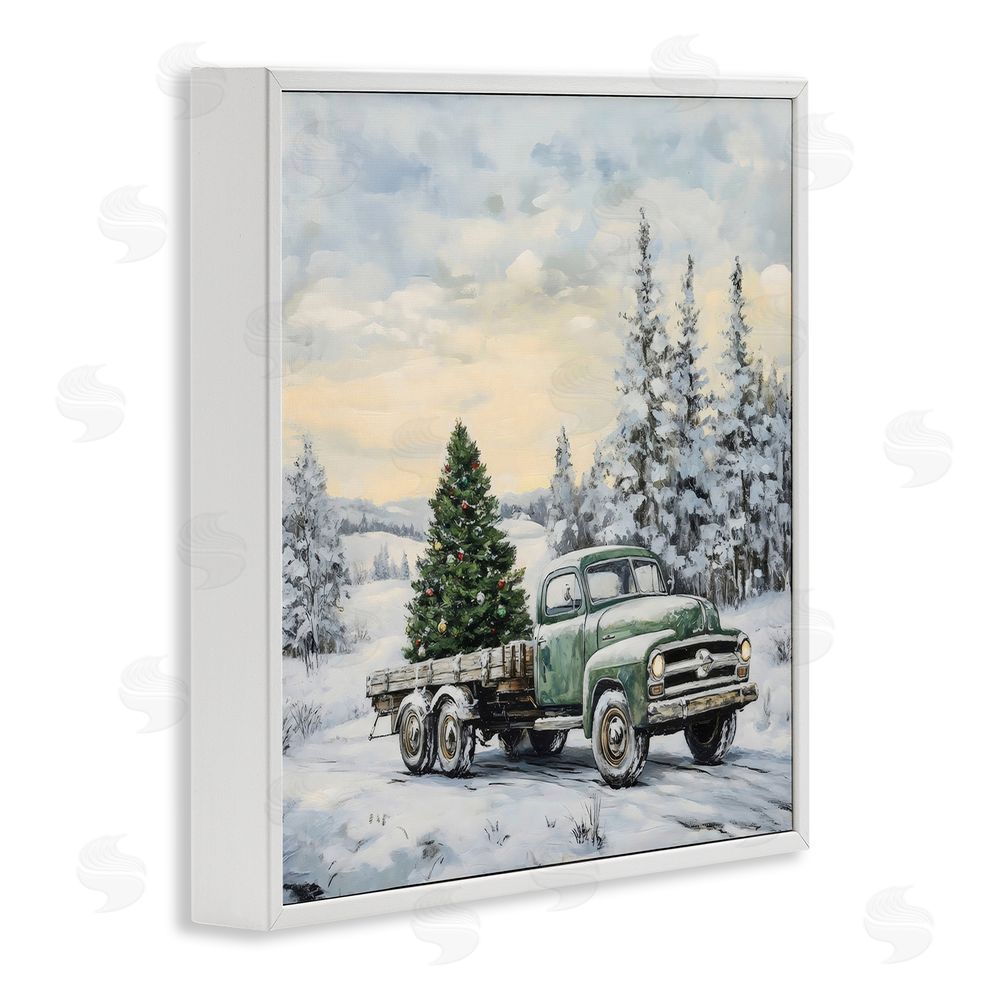 Petal Prints Design Green Christmas Tree Truck White Framed Giclee Print Wall Art
