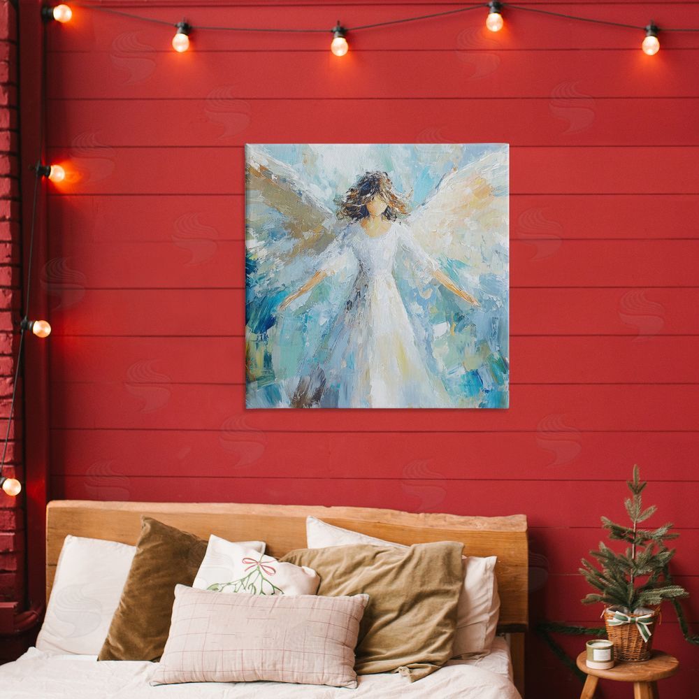 Petal Prints Design Flying Glory Angel Stretched Canvas Wall Art Print in Room