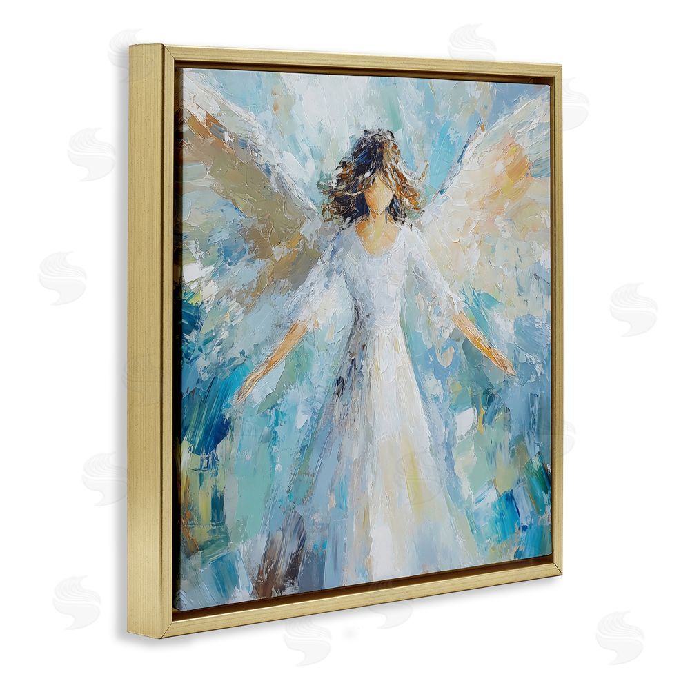 Petal Prints Design Flying Glory Angel Gold Floating Frame Canvas Wall Art Print