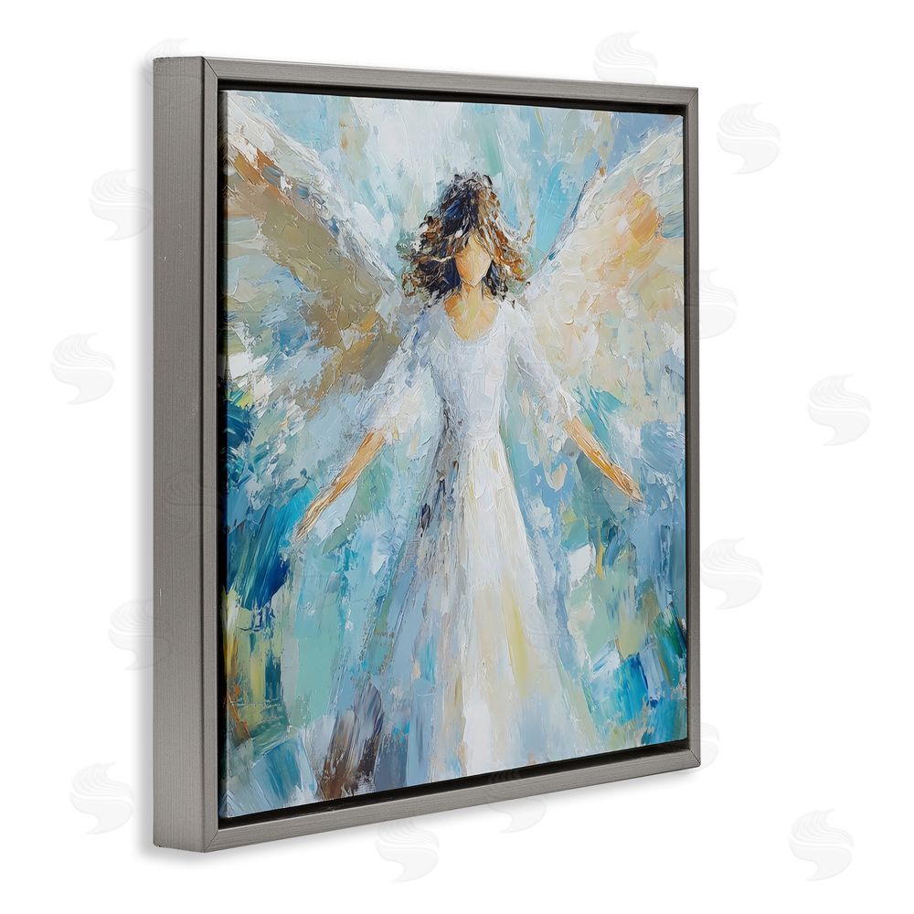 Petal Prints Design Flying Glory Angel Gray Floating Frame Canvas Wall Art Print
