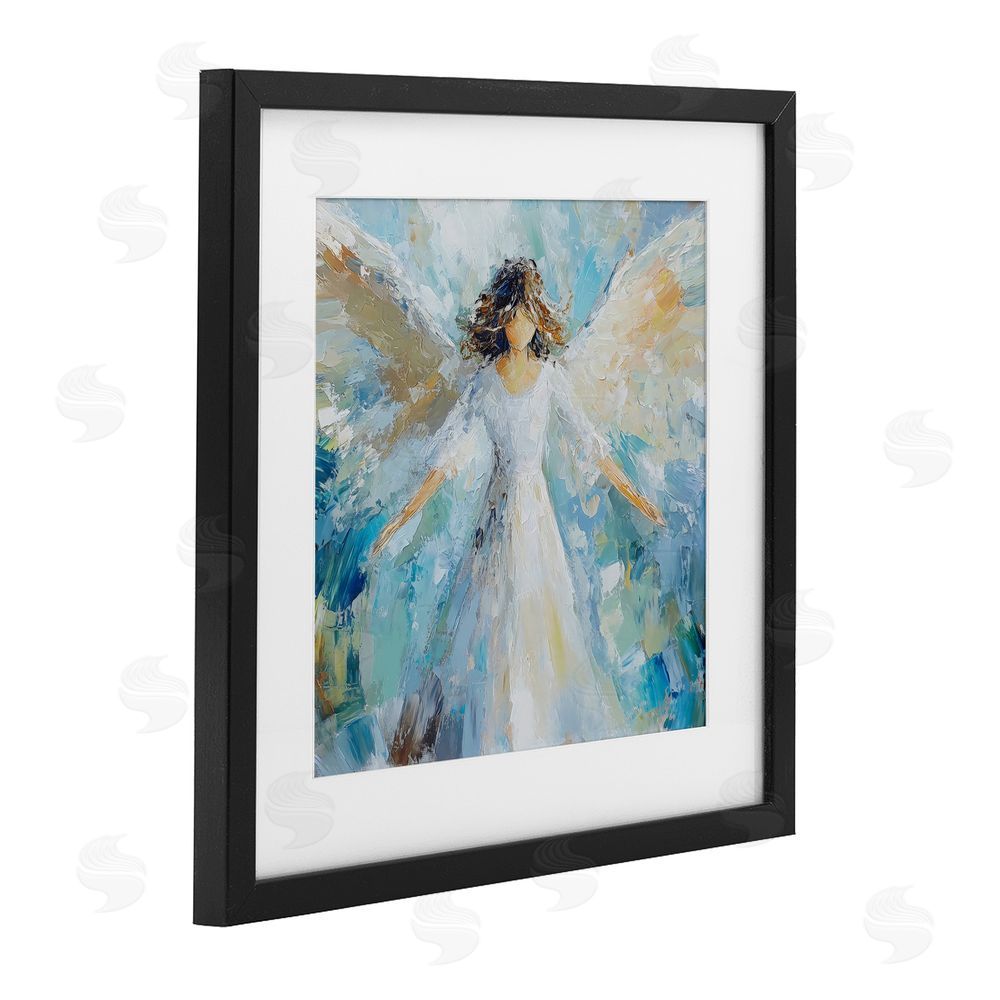 Petal Prints Design Flying Glory Angel Black Framed Print Under Glass Wall Art
