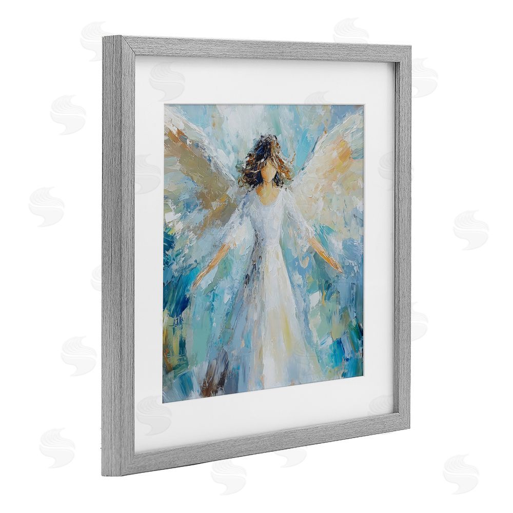 Petal Prints Design Flying Glory Angel Gray Framed Print Under Glass Wall Art