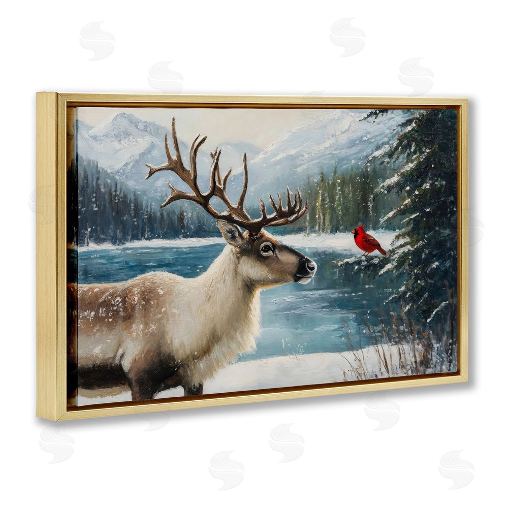 Petal Prints Design Christmas Conversation In Wild Gold Floating Frame Canvas Wall Art Print