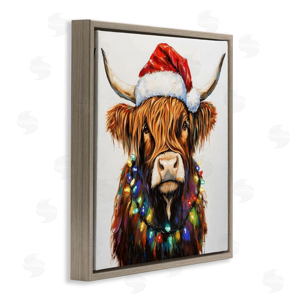 Petal Prints Design Holiday Lights Bedecked Highland Brown Floating Frame Canvas Wall Art Print