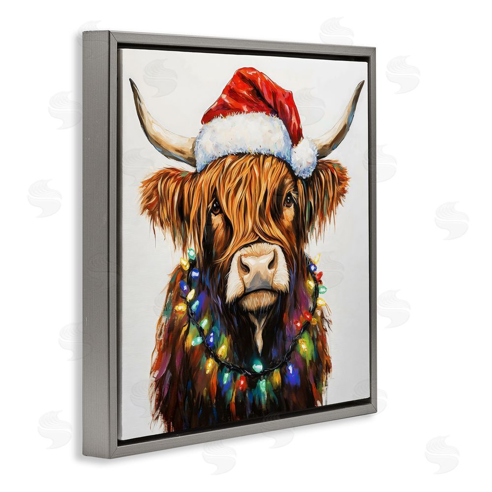 Petal Prints Design Holiday Lights Bedecked Highland Gray Floating Frame Canvas Wall Art Print