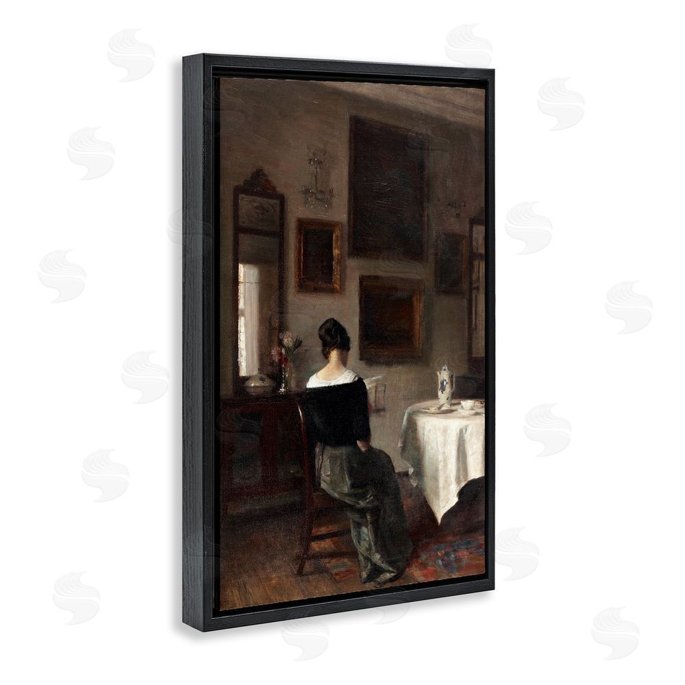 Vintage Hustle Afternoon's Daughter at Tea Time Black Floating Frame Canvas Wall Art Print