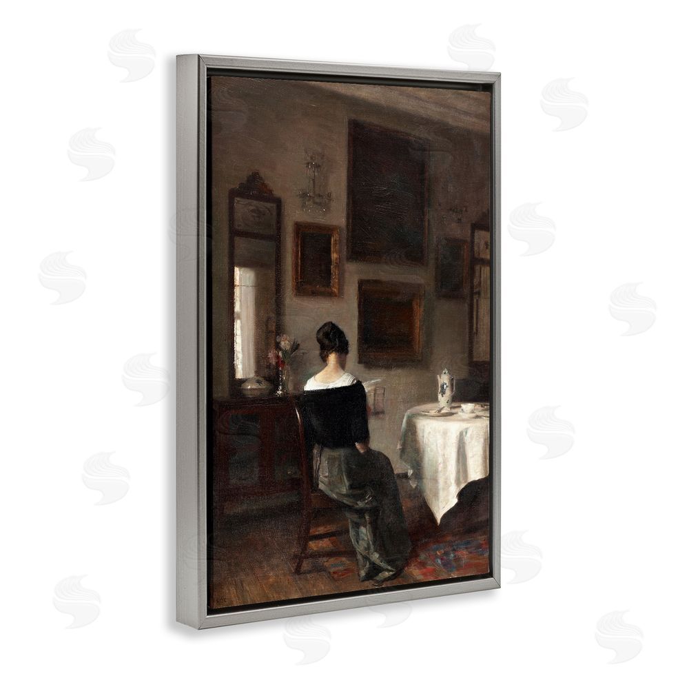 Vintage Hustle Afternoon's Daughter at Tea Time Gray Floating Frame Canvas Wall Art Print