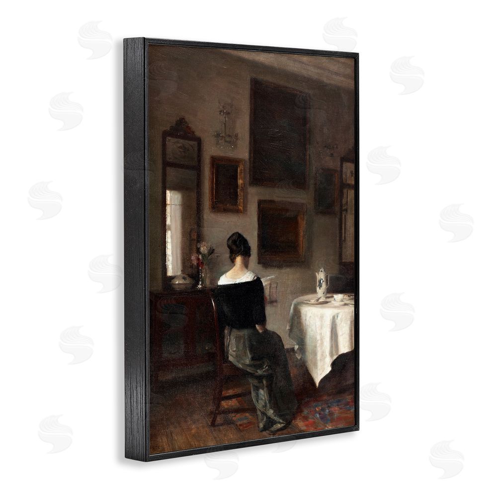 Vintage Hustle Afternoon's Daughter at Tea Time Black Framed Giclee Wall Art Print