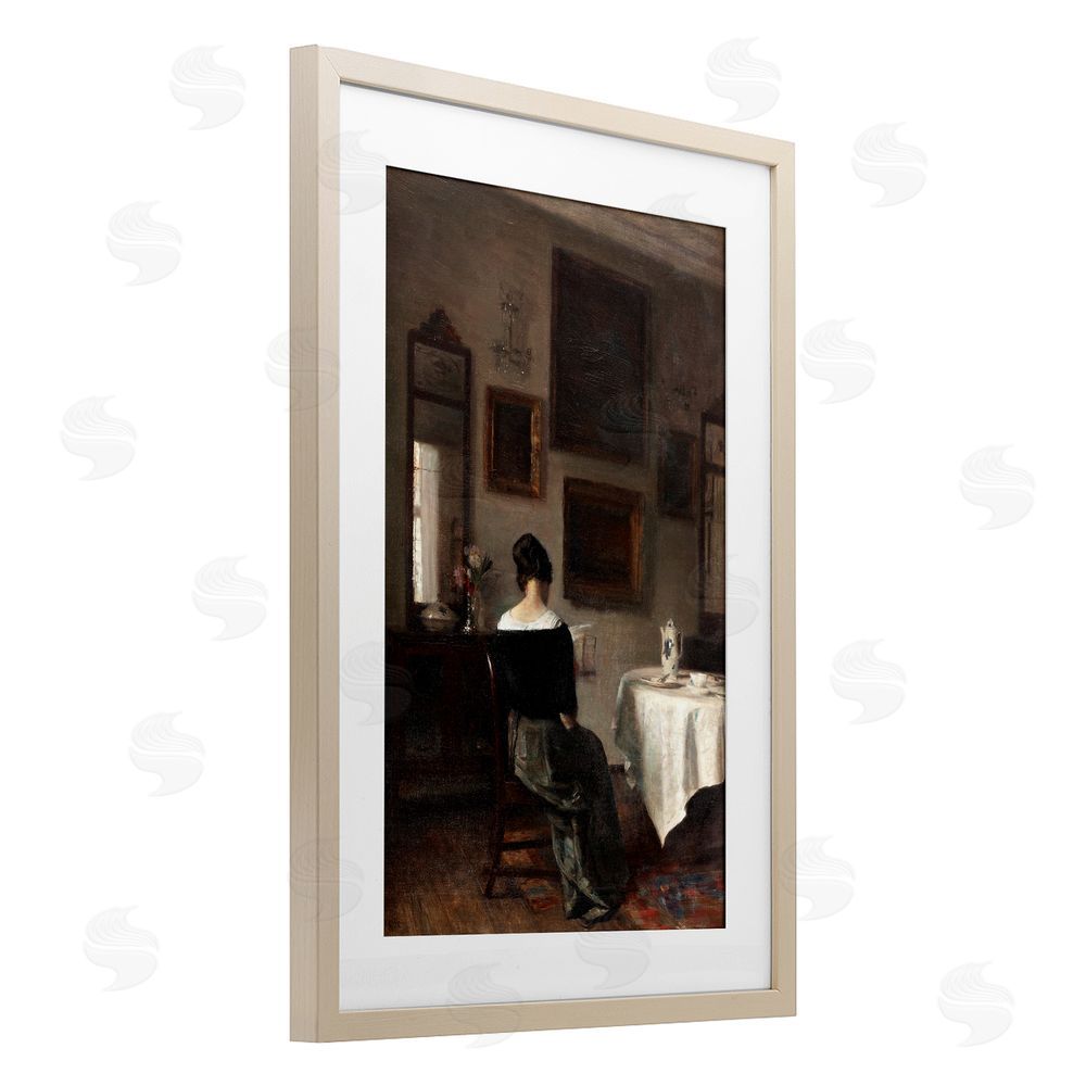 Vintage Hustle Afternoon's Daughter at Tea Time Brown Framed Print Under Glass Wall Art