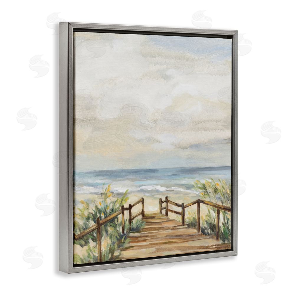 Silvia Vassileva A Moment At The Beach Gray Floating Frame Canvas Wall Art Print