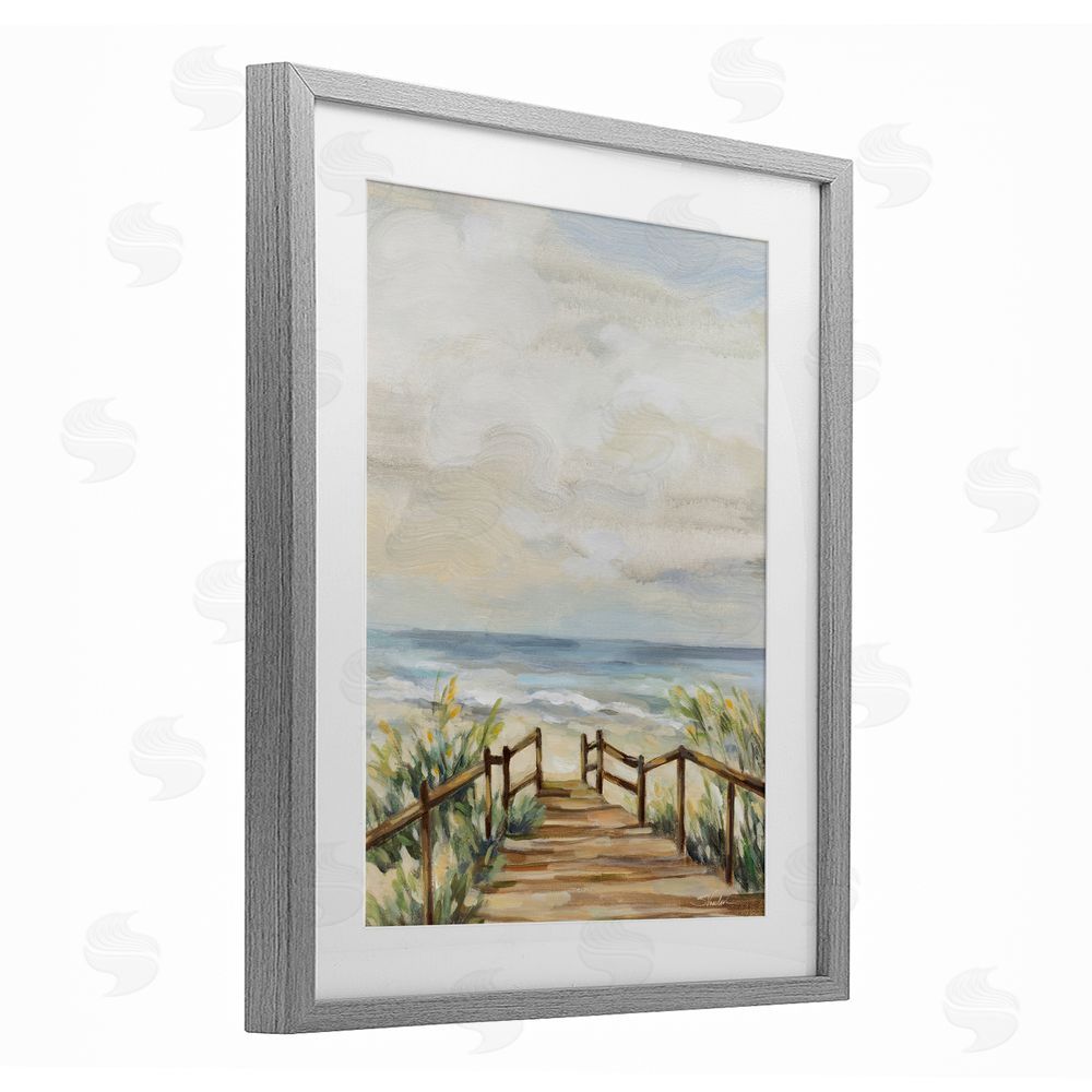 Silvia Vassileva A Moment At The Beach Gray Framed Print Under Glass Wall Art