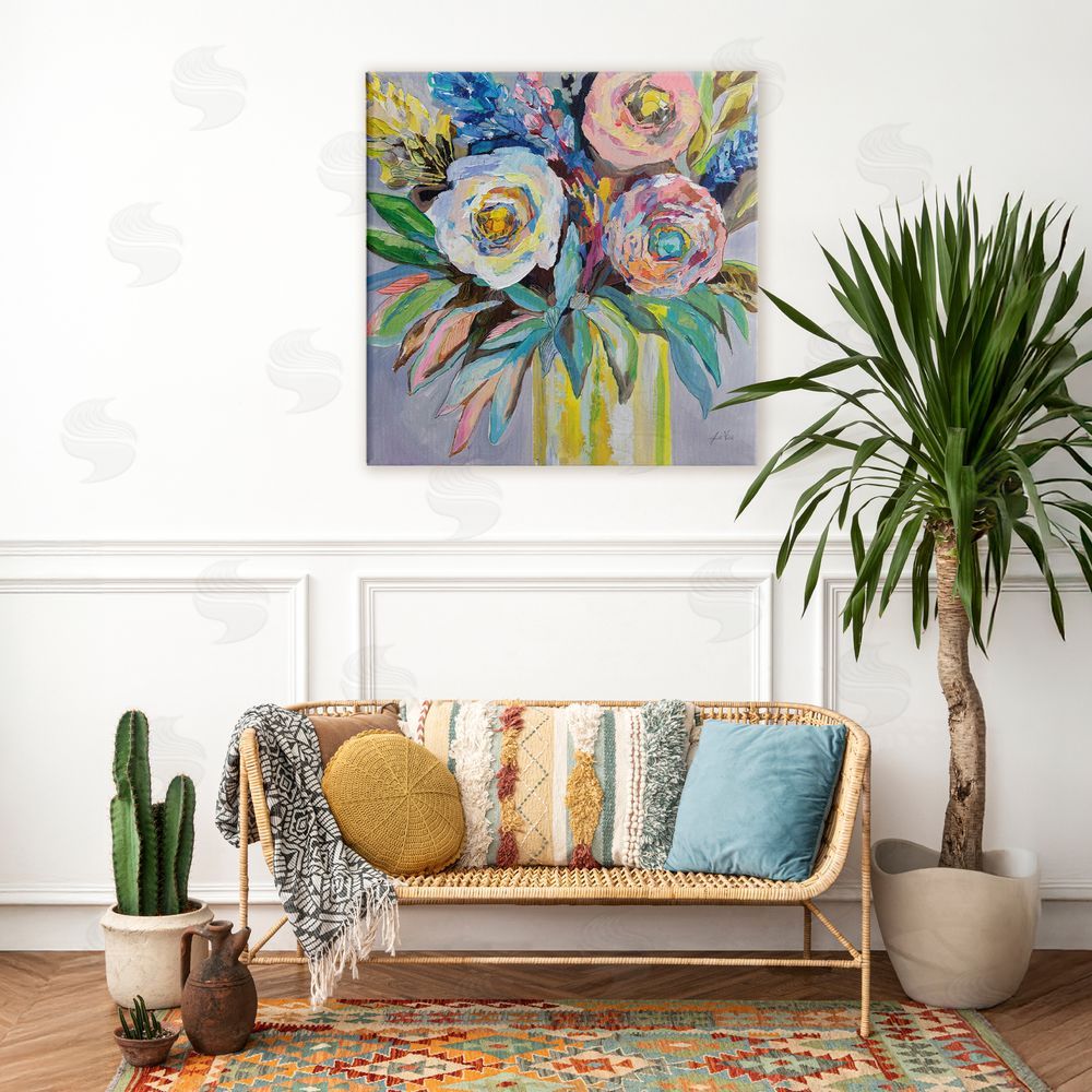 Jeanette Vertentes Brights & Pastels Flower Vase Stretched Canvas Wall Art in Room