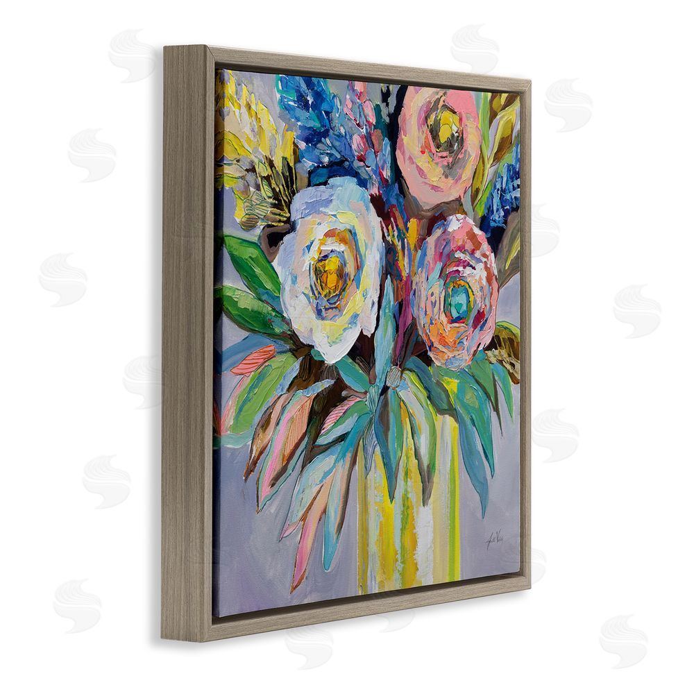Jeanette Vertentes Brights & Pastels Flower Vase Brown Floating Frame Canvas Wall Art Print
