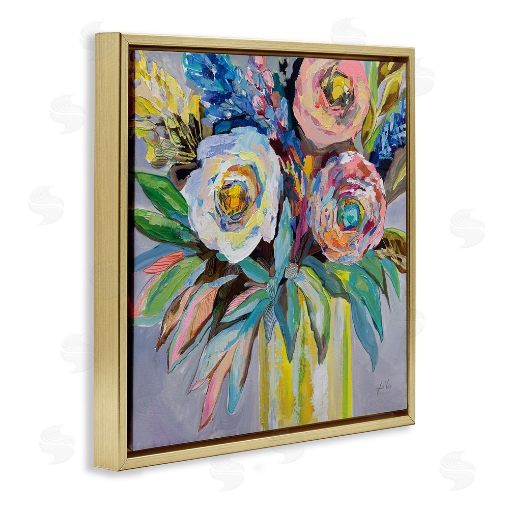 Jeanette Vertentes Brights & Pastels Flower Vase Gold Floating Frame Canvas Wall Art Print