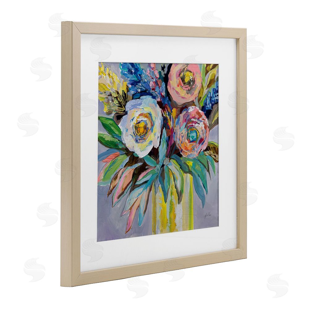 Jeanette Vertentes Brights & Pastels Flower Vase Brown Framed Print Under Glass Wall Art