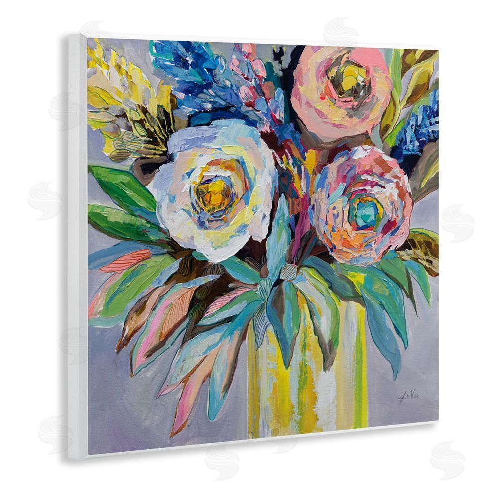 Jeanette Vertentes Brights & Pastels Flower Vase Wooden Wall Plaque Art Print