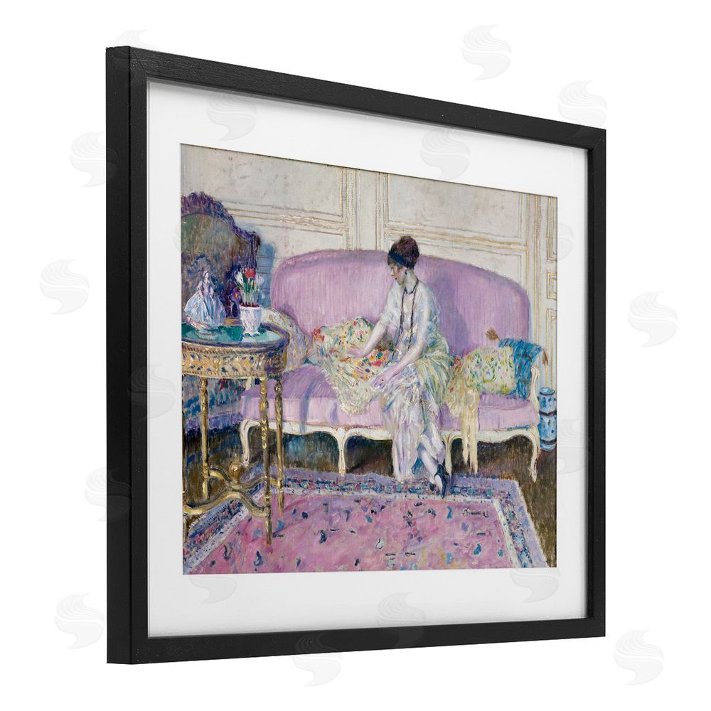Wild Apple Portfolio Woman Seated on Sofa Black Framed Print Under Glass Wall Art