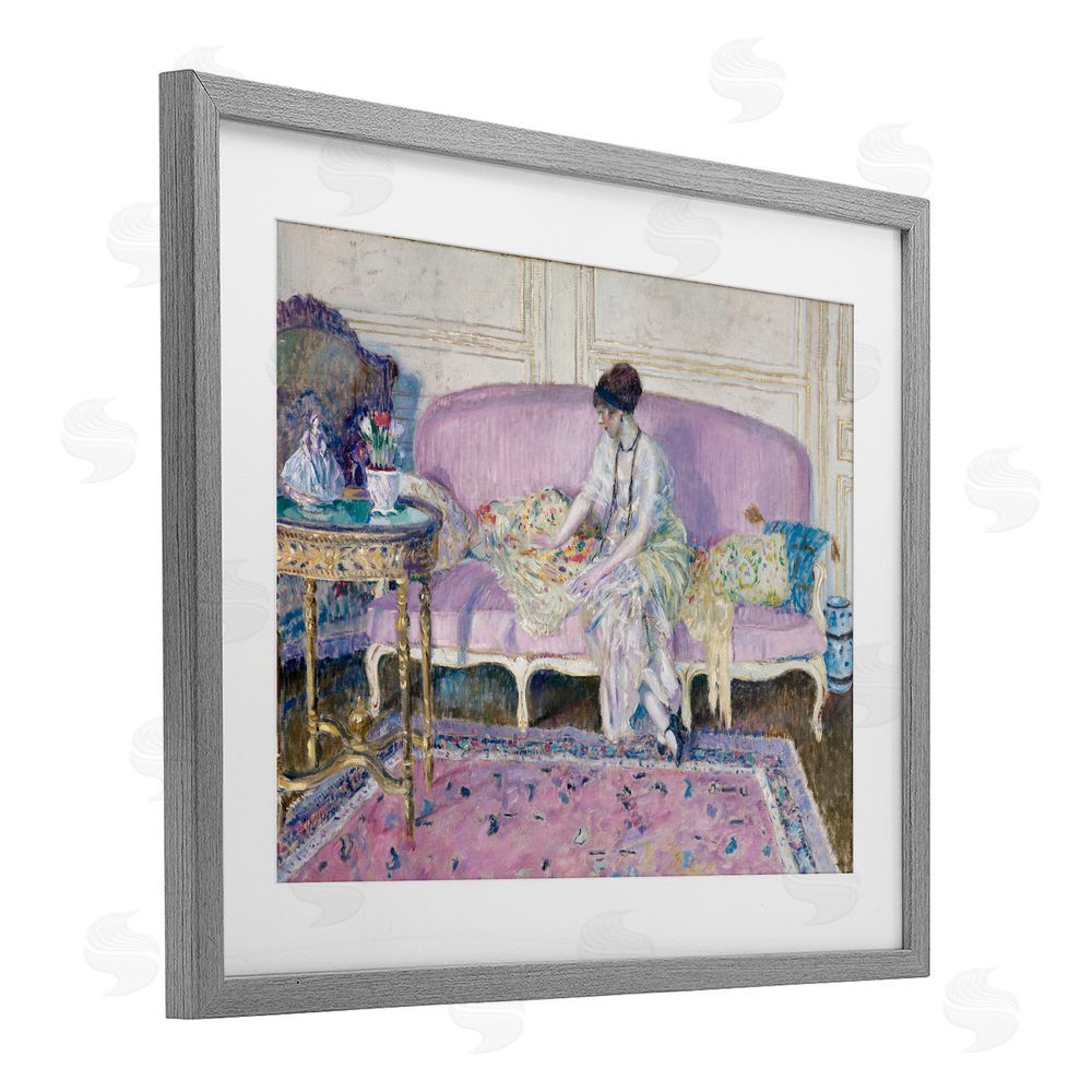 Wild Apple Portfolio Woman Seated on Sofa Gray Framed Print Under Glass Wall Art
