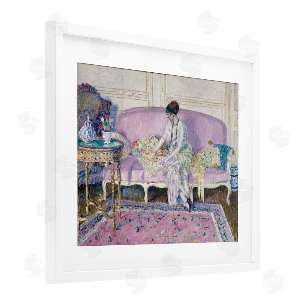 Wild Apple Portfolio Woman Seated on Sofa White Framed Print Under Glass Wall Art