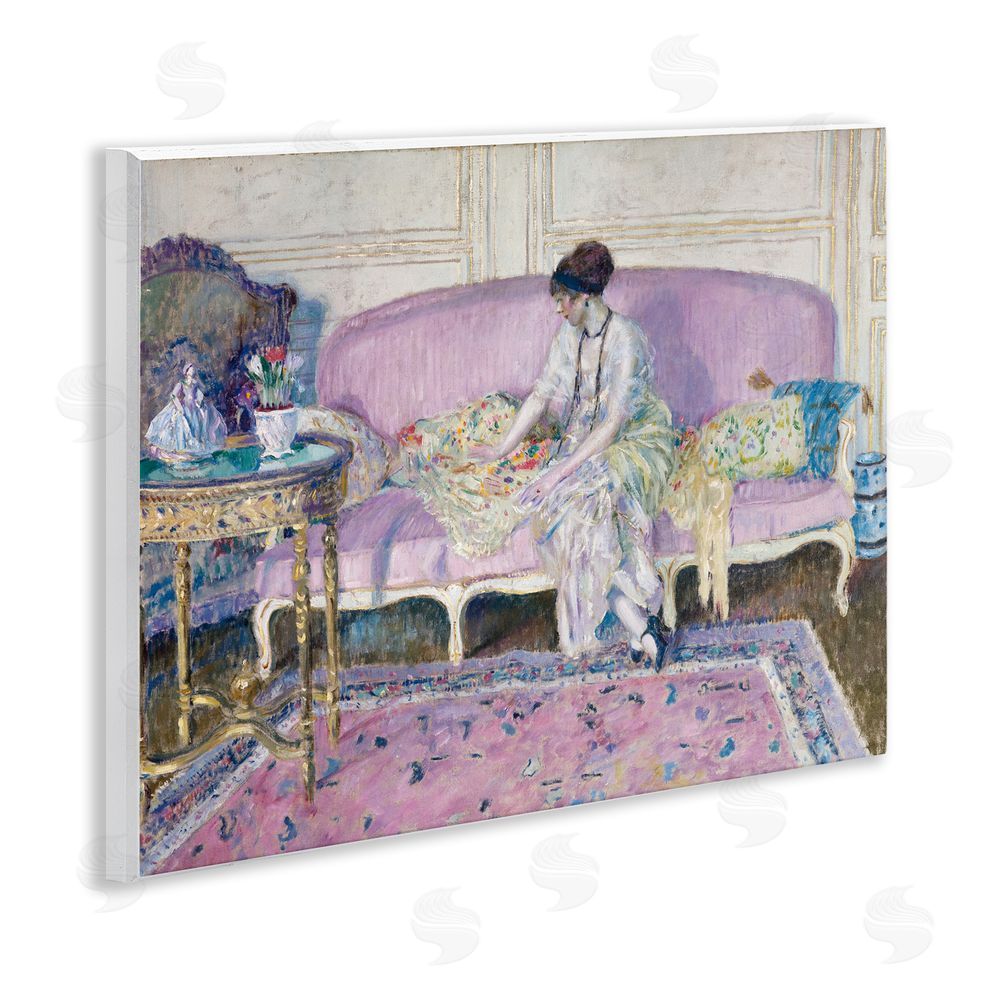 Wild Apple Portfolio Woman Seated on Sofa Wooden Wall Plaque Art Print