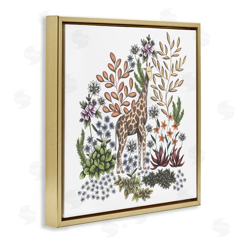 Cecilia Battaini Jungle Wildlife Giraffe Gold Floating Frame Canvas Wall Art Print