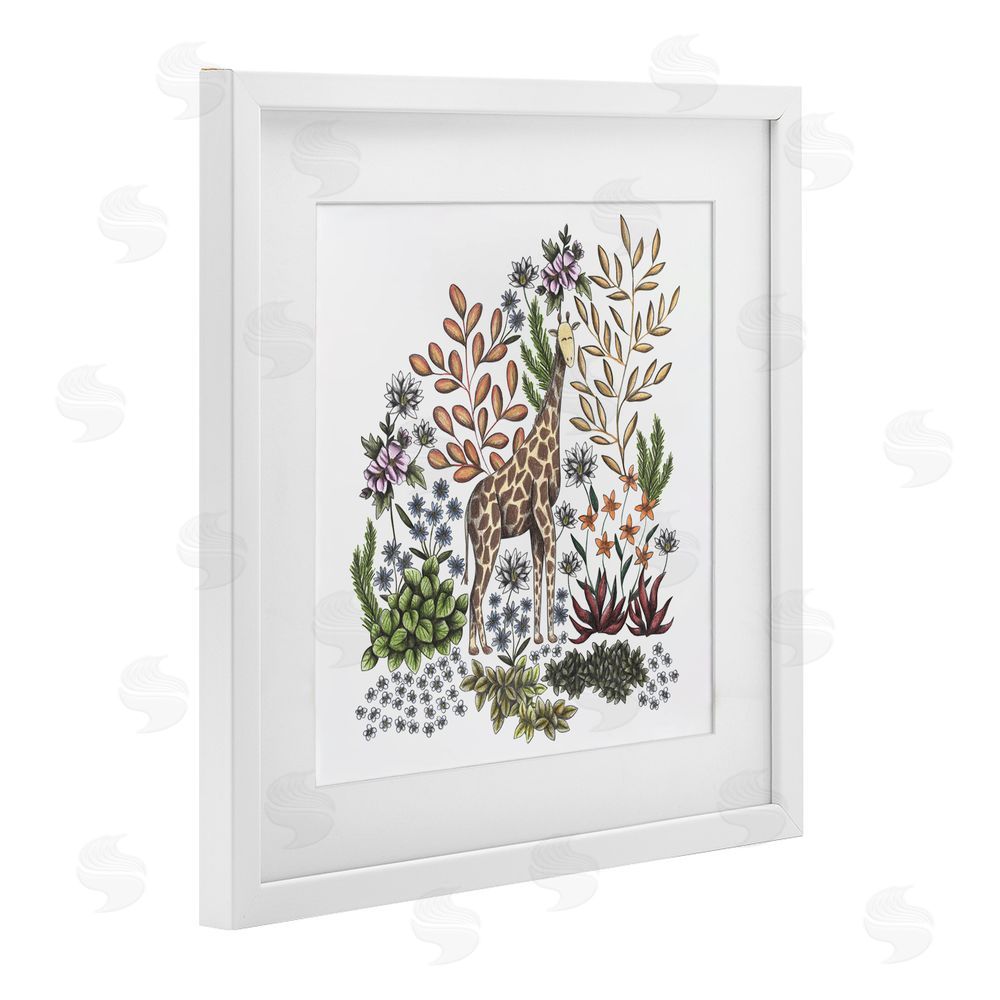 Cecilia Battaini Jungle Wildlife Giraffe White Framed Print Under Glass Wall Art