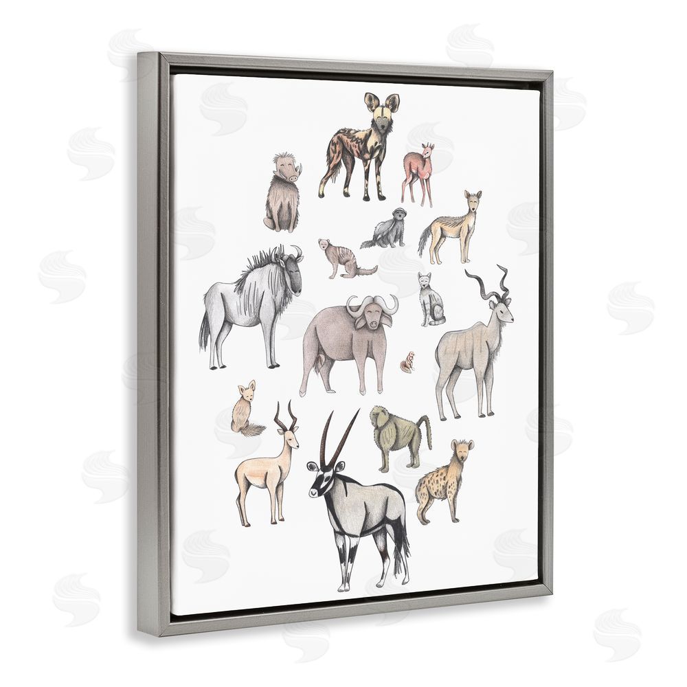 Cecilia Battaini Simple Africa Animals Gray Floating Frame Canvas Wall Art Print