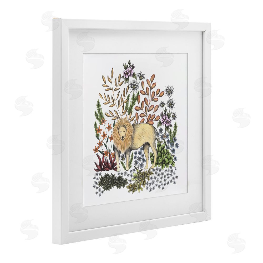 Cecilia Battaini Jungle Wildlife Lion White Framed Print Under Glass Wall Art