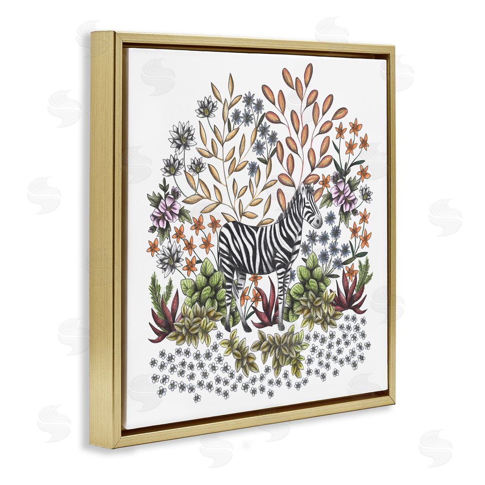Cecilia Battaini Jungle Wildlife Zebra Gold Floating Frame Canvas Wall Art Print