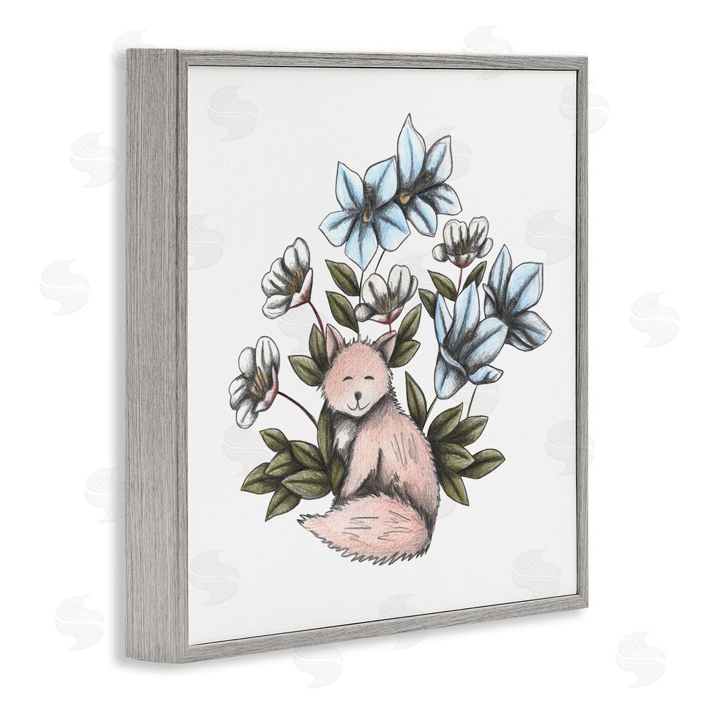Cecilia Battaini Gentle Fox with Flowers Gray Framed Giclee Print Wall Art