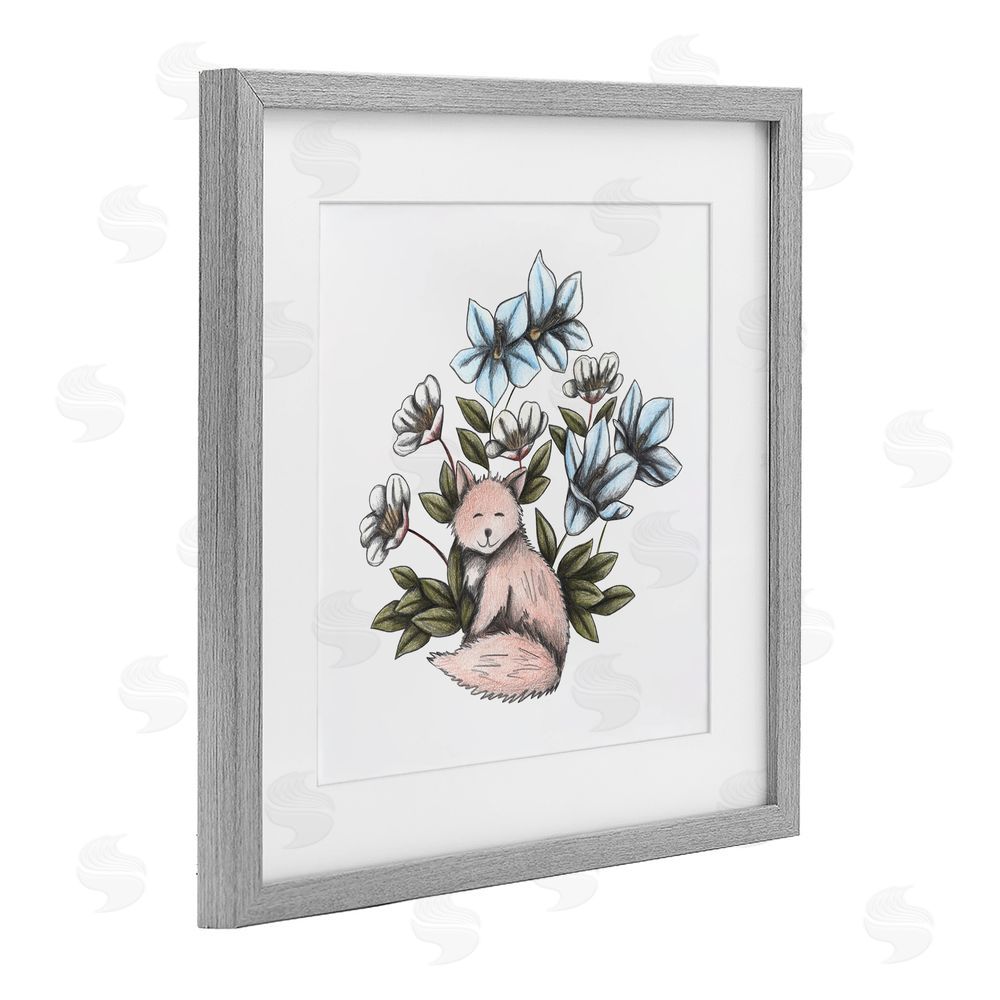 Cecilia Battaini Gentle Fox with Flowers Gray Framed Print Under Glass Wall Art