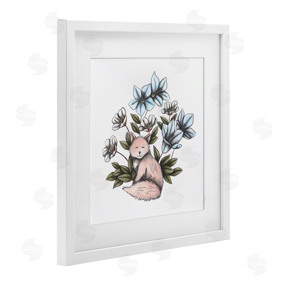 Cecilia Battaini Gentle Fox with Flowers White Framed Print Under Glass Wall Art